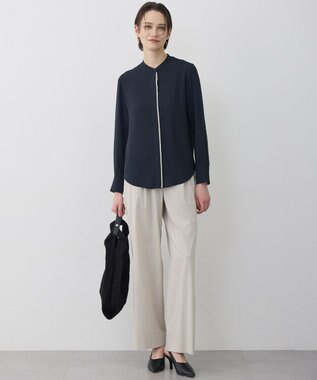 ICB L 【新色追加・WEB限定カラーあり】BackSatinAmunzen バンドカラーブラウス ネイビー