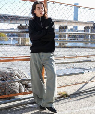 WEGO ハーフジップロゴプルオーバー ブラック