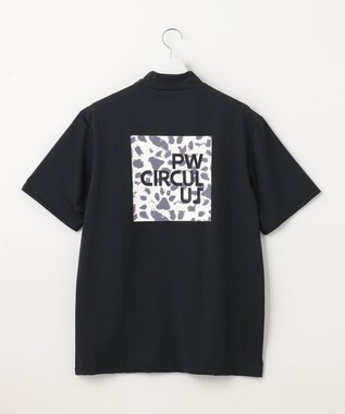 PW CIRCULUS 【MEN】【ストレッチ】バック アニマルプリント ロゴ モックネック シャツ ブラック系