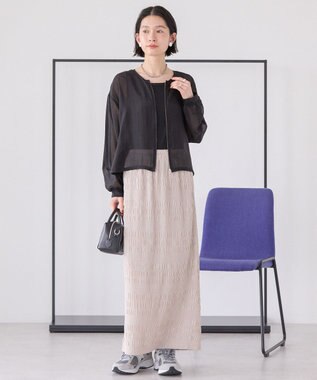 AMERICAN HOLIC 【WEB限定】ノーカラーシアーZIPブルゾン Black