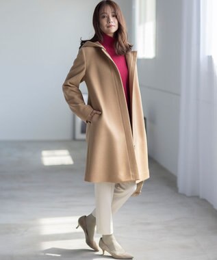 組曲 【WEB限定】ウールモッサ フーデットロングコート ベージュ系