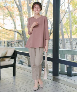 Tiaclasse 【ブラウス&ベスト&パンツ3点セット】リボンタイブラウス＋ベスト付き 3点セットアップ グレージュ