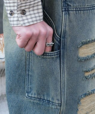 WEGO ダブルニーダメージデニムパンツ デニム淡加工色