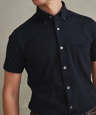 GOTAIRIKU 【吸汗速乾】クールマックス鹿の子 半袖ビズシャツ_ボタンダウン ネイビー系