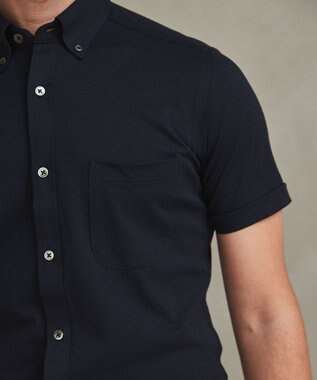 GOTAIRIKU 【吸汗速乾】クールマックス鹿の子 半袖ビズシャツ_ボタンダウン ネイビー系