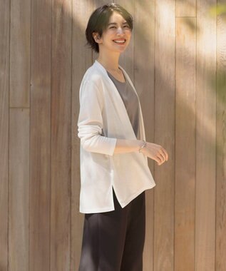 J.PRESS LADIES セルロースジャージー ミディ丈 カーディガン ライトグレー系