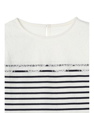 earth music&ecology レースボーダーカットソープルオーバー Navy