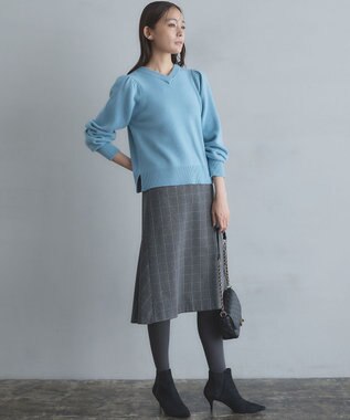 組曲 L 2WAYウォームストレッチ チェックスカート グレー系3