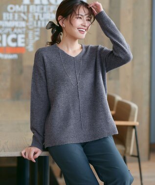 Tiaclasse 【安田美沙子さん着用・洗える】メランジVネックニットプルオーバー グレー