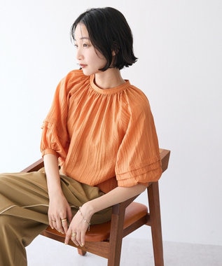 CRAFT STANDARD BOUTIQUE ストライプジャカードパフスリーブブラウス Orange