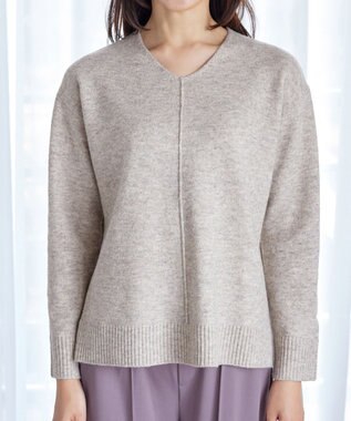 Tiaclasse 【安田美沙子さん着用・洗える】メランジVネックニットプルオーバー グレージュ