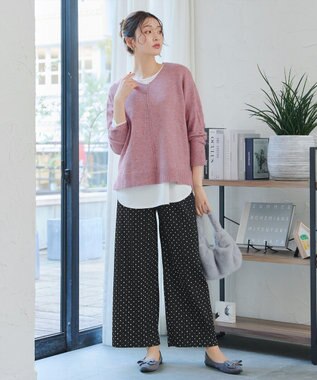 Tiaclasse 【安田美沙子さん着用・洗える】メランジVネックニットプルオーバー ピンク