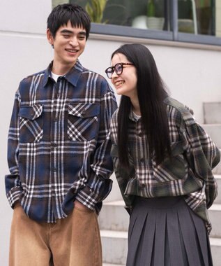 WEGO 【2025年秋冬新作/ユニセックス着用ITEM/SMLサイズ展開】ヘビーネルチェックシャツ（LS） 柄3