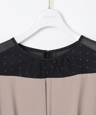 ANY SIS 【Lily Calin】シャイニードットコンビ ドレス シャンパン×スレート