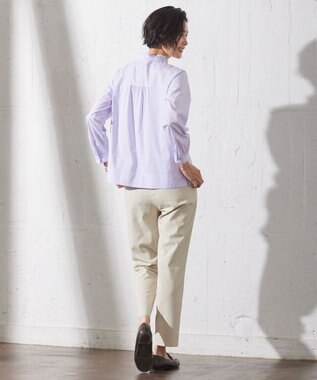 J.PRESS LADIES 【洗える】BEZ VEGA ストライプ フリルネック ブラウス ふじ色系1