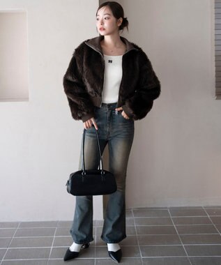 WEGO 【25年秋冬新作】フェイクファーショートブルゾン ダークブラウン