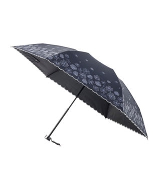 ランバン オン ブルー 晴雨兼用日傘 折りたたみ傘 フラワー×スカラ刺繍 