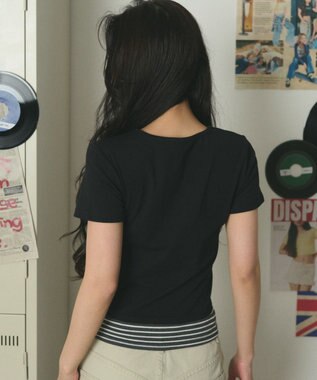 WEGO ストライプレイヤードクロップドT ブラック