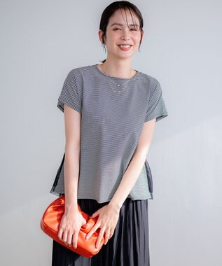 組曲 【先行予約】GIZAコットンチュールコンビ カットソー ネイビー×オフ系2