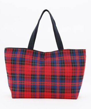 J.PRESS LADIES 【完全受注生産】ポーチ付き キャンバス トートバッグ ネイビー×レッドチェック系