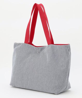 J.PRESS LADIES 【完全受注生産】ポーチ付き キャンバス トートバッグ レッド×ストライプ系