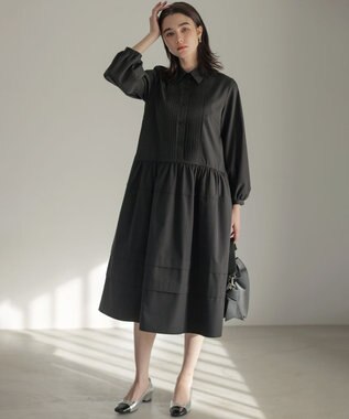 組曲 ソフトクロスピンタック ワンピース ブラック系