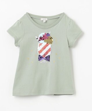 ANY KIDS 接触冷感スパンコールTシャツ ミント×ドリンク