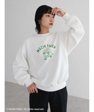 Green Parks ムジークタイガー／裏起毛プリントプルオーバー White