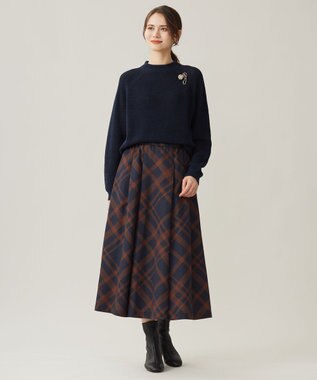 自由区 【洗える】コットンウールミドルゲージプルオーバー ニット ネイビー