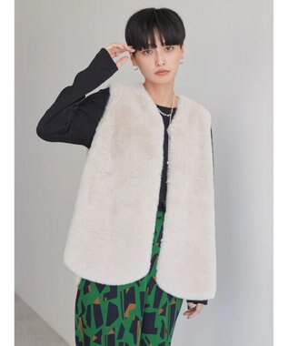 AMERICAN HOLIC 丈違いフェイクファーベスト Gray Beige