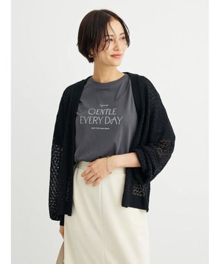 Green Parks 洗えるすかし編みニットカーディガン Black