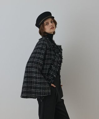 GRACE CONTINENTAL フレアスリーブツイードジャケット ブラック