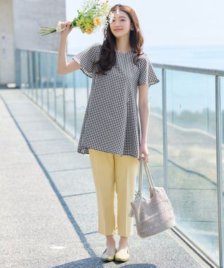 Tiaclasse L 【おのののかさん着用】半袖＆七分袖選べる袖丈バックフレアチュニック 半袖ギンガムチェック小
