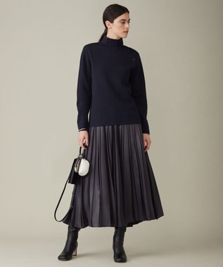 ICB L 【洗える】ウールブレンドスムース ハイネックプルオーバー ネイビー系