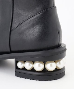 組曲 【23.5cm~24cm】パールヒールミドルブーツ ブラック系