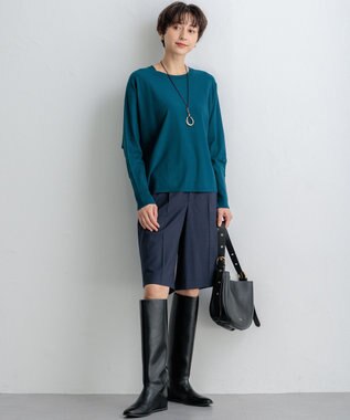 23区 【洗える/ご好評につきカラー追加】ヴィスコースストレッチ ドルマン ニット ダークグリーン系