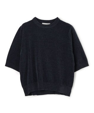 UNFILO L ベロアモール ハーフスリーブニット ネイビー