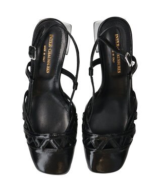 INTER-CHAUSSURES 【INTER-CHAUSSURES】スクエアトウチャンキーヒールバックバンド ブラックエナメル