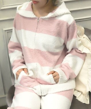 WEGO ボーダーZIPパーカー ピンク