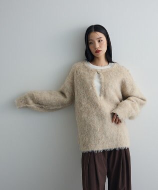 Green Parks 前後２ｗａｙキーネックシャギーニット Beige