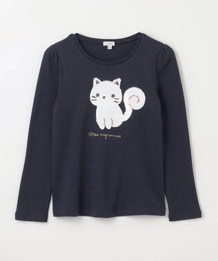 ANY KIDS ミラクルスパンコール長袖Tシャツ ネイビー（ネコ×リス）