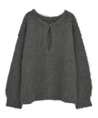 Green Parks 前後２ｗａｙキーネックシャギーニット Charcoal Gray
