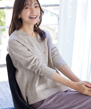 Tiaclasse 【安田美沙子さん着用・洗える】メランジVネックニットプルオーバー グレージュ