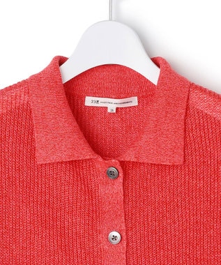 23区 【先行予約】ピュアリネン ハーフスリーブ ポロニット オレンジ系