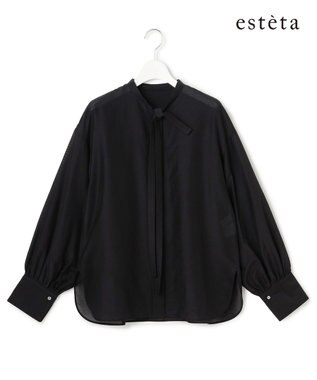 23区 【エステータ】シルクコットンローン ボウタイブラウス ブラック系