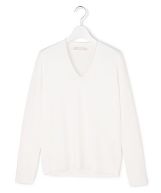 ICB L シンセティックフルニードル Vネックニット オフホワイト×トープライン