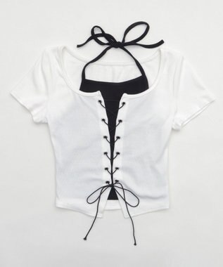 WEGO フロントレースアップレイヤードT ホワイト