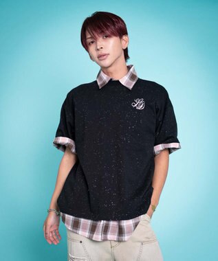 WEGO 【ユニセックス着用ITEM/MLサイズ展開】ラメグラフィックT（SS） ブラック