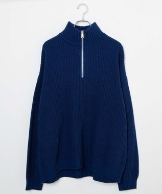 WEGO ルーズフィットハーフZIPプルオーバー ブルー