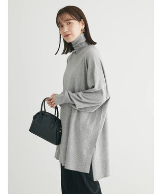 Green Parks もちやわ　タートルニットチュニック Light Gray Mixture